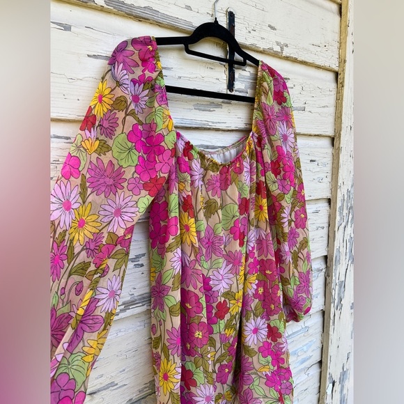 Show Me Your MuMu Briar Carnaby Floral Flower Power Retro Sheer Mini Dress S New - Picture 4 of 8